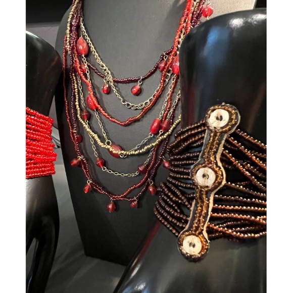 Handcrafted Multi-Strand Necklace & Bracelet Set; Made of Natural Materials - Picture 5 of 6